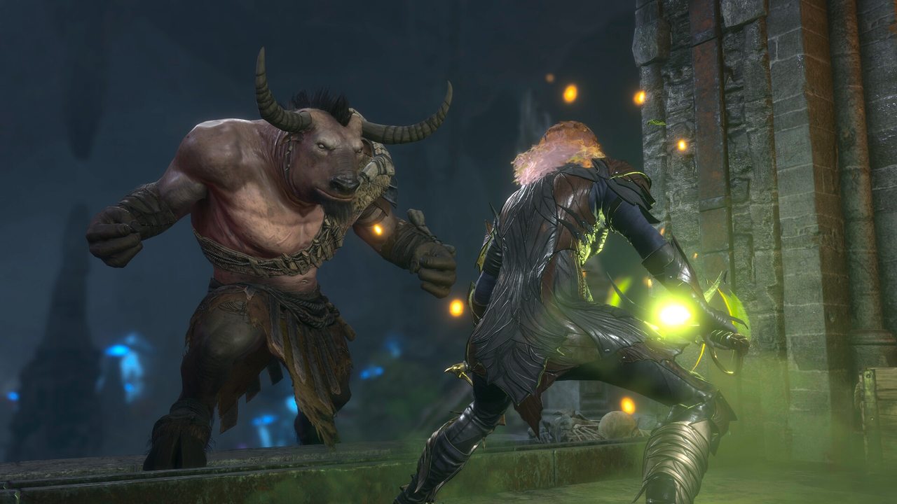 Baldur's Gate 3 screenshot of combat with a minotaur in the Underdark