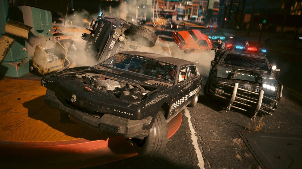 Cyberpunk 2077 screenshot of a car chase