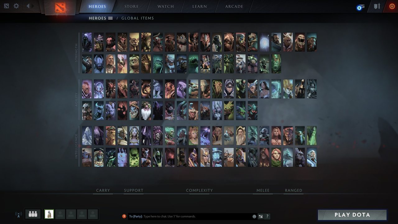 Dota 2 hero selection grid