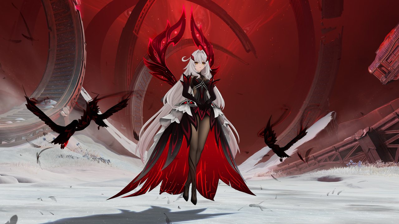 Genshin Impact screenshot of a character with paired blades in the snow