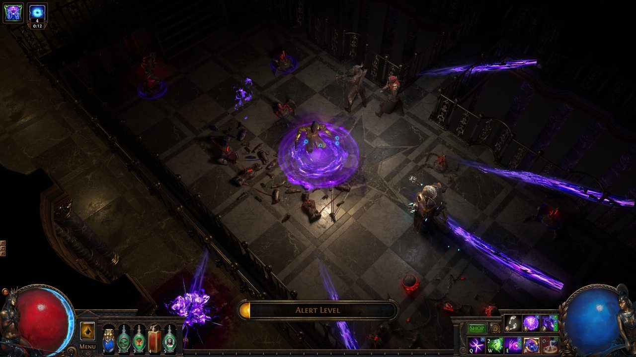 Path of Exile screenshot of a Heist through a stone hall