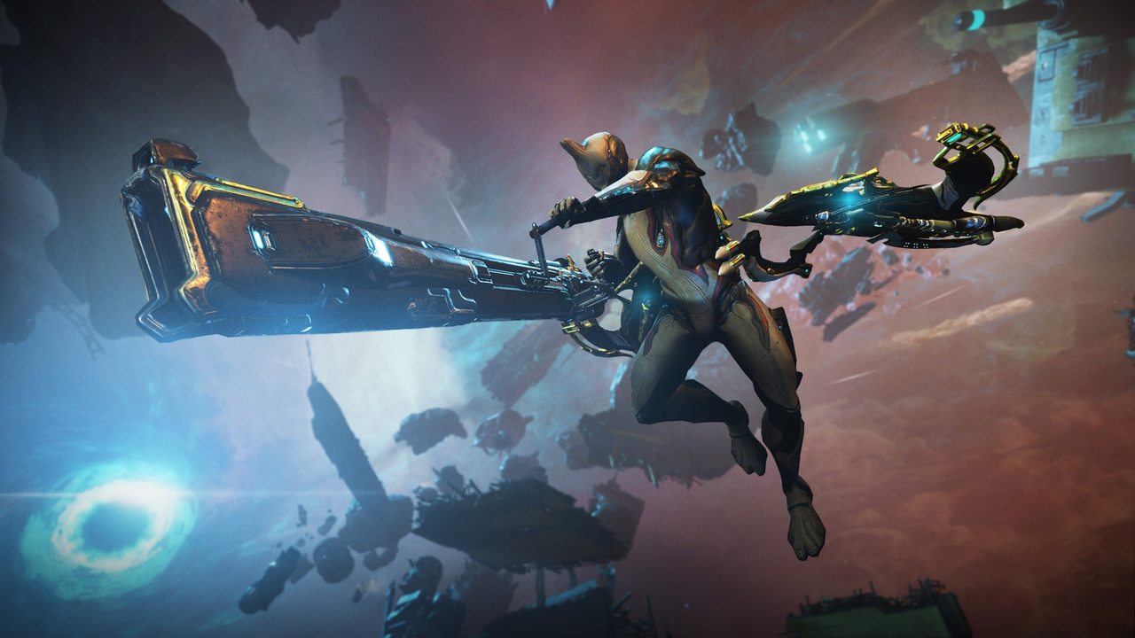 Warframe screenshot of Archwing space flight